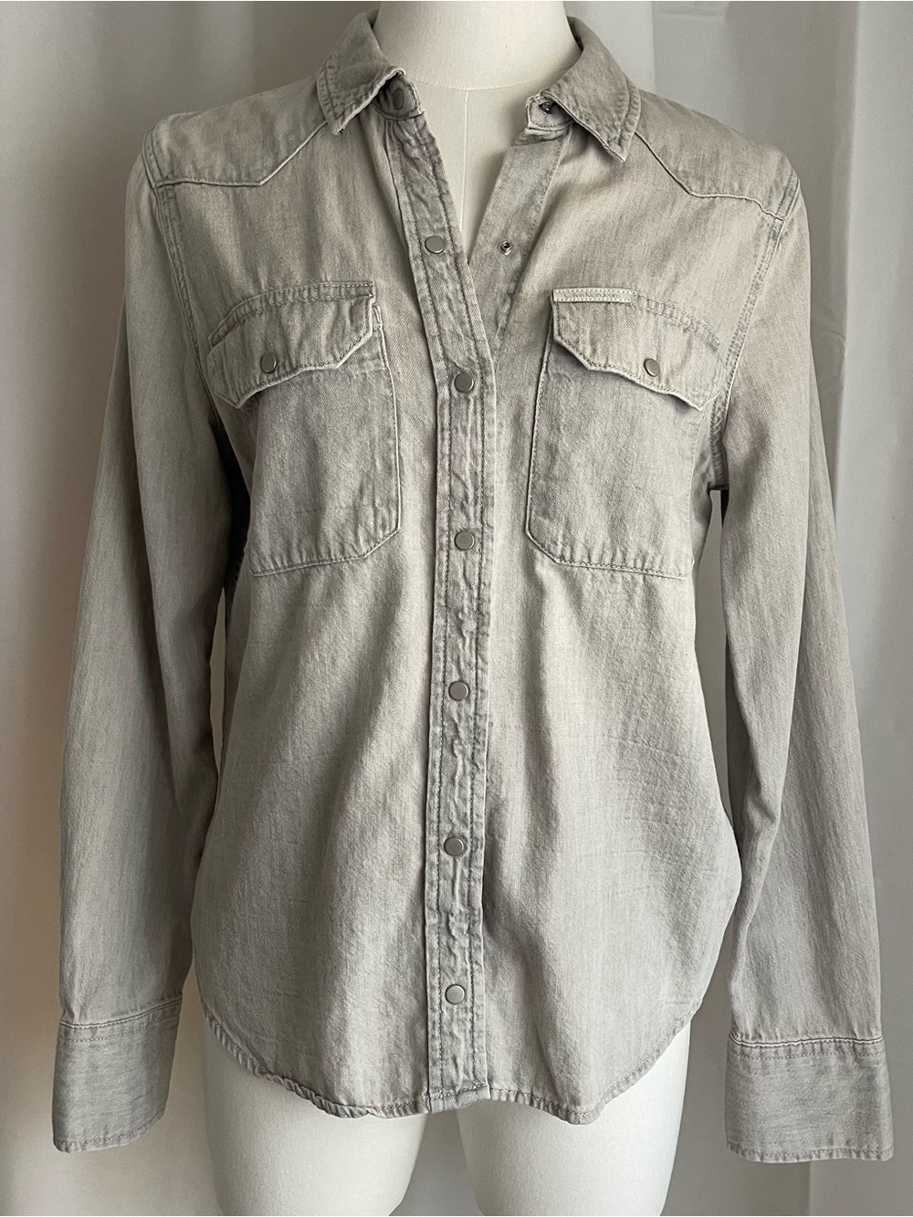 Calvin Klein Denim Snap Western Shirt M Grey Minimalist Indie Coastal Cowgirl